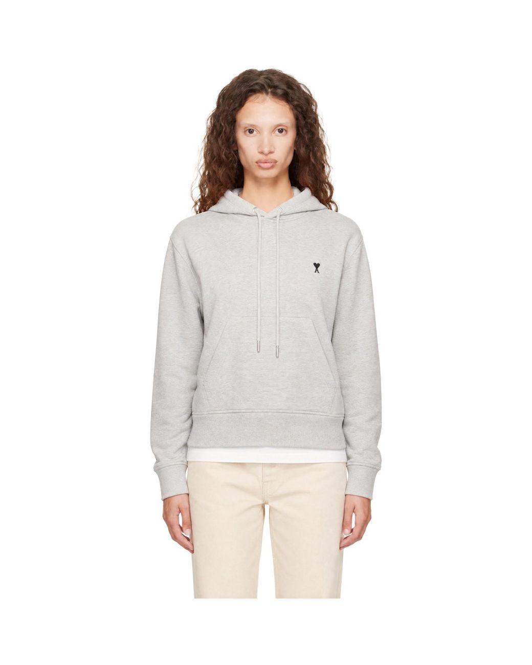 AMI Gray Contrasted Ami De Coeur Hoodie