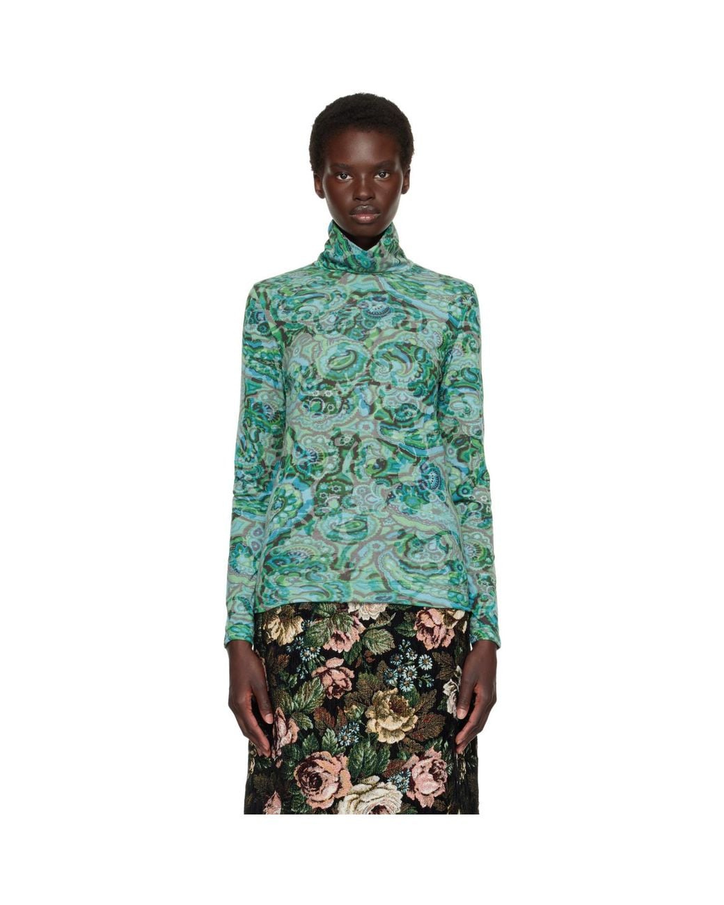 Dries Van Noten Green Paisley Turtleneck