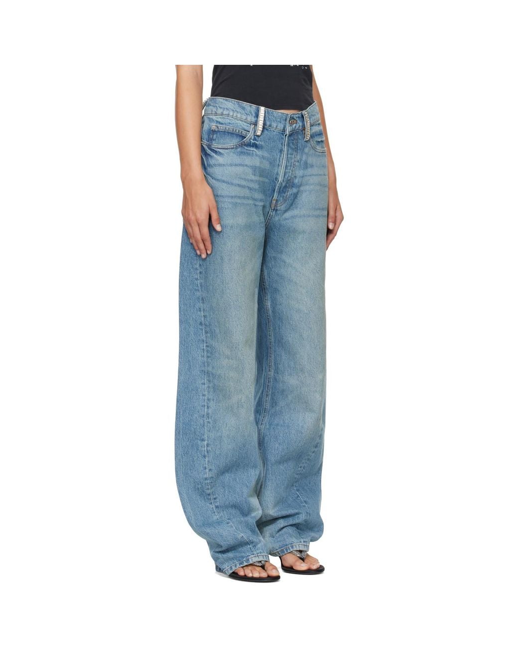 Alexander Wang Blue Crystal Hotfix Belt Loop Mid-Rise Relaxed Jeans