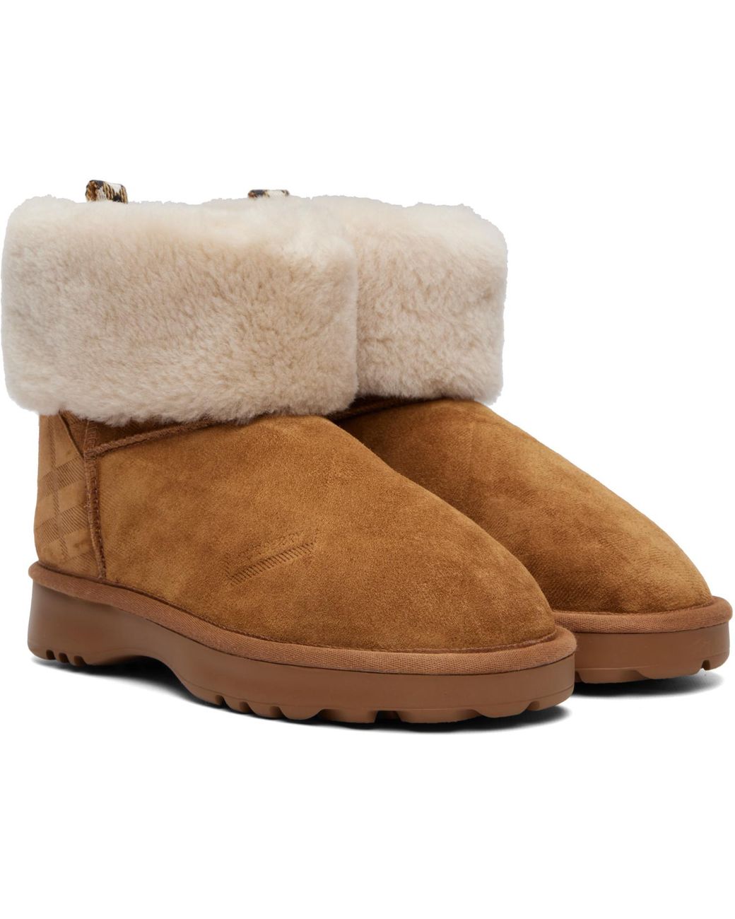 Burberry Brown Tan Check Shearling Flint Ankle Boots