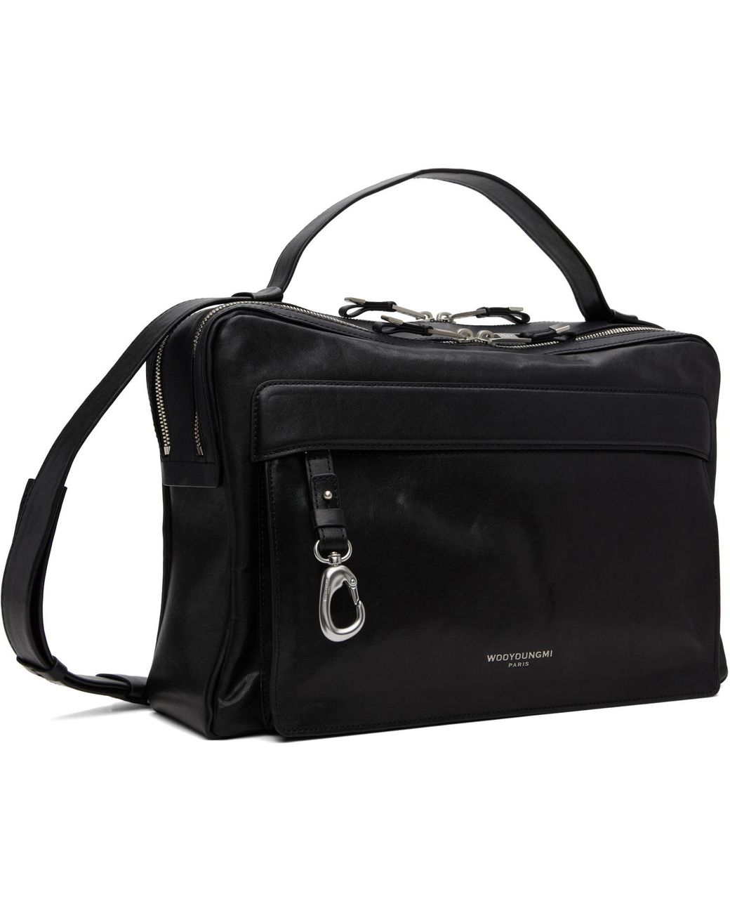 Wooyoungmi Black Leather Crossbody Bag for men