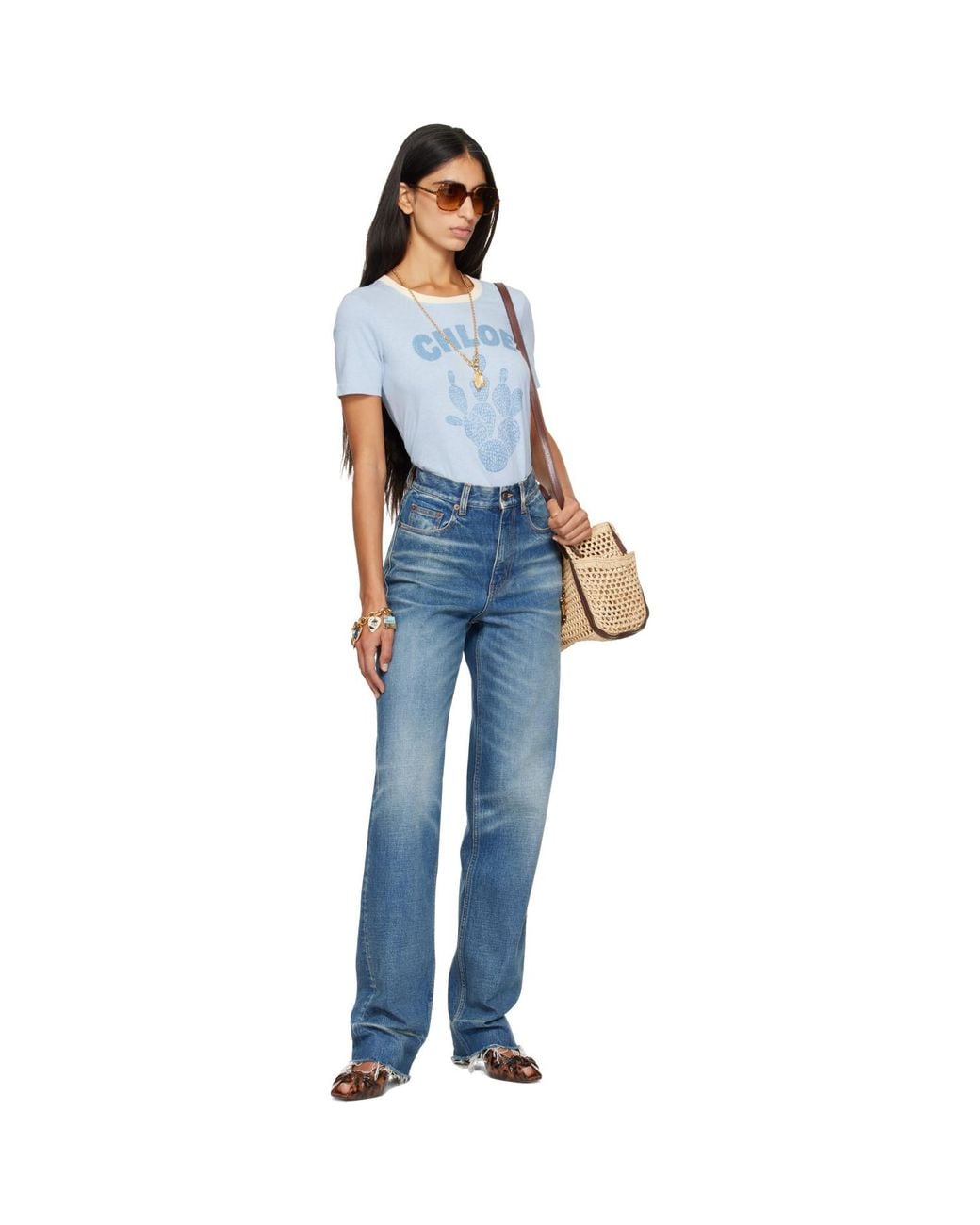 Chloé Blue Cactus Print Cotton Jersey T-Shirt