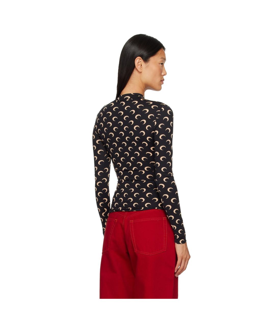 MARINE SERRE Black Recycled Moon Jersey Second Skin Top