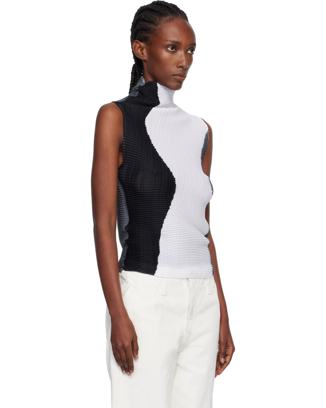 Issey Miyake Black Abstract Tint Pleats Tank Top