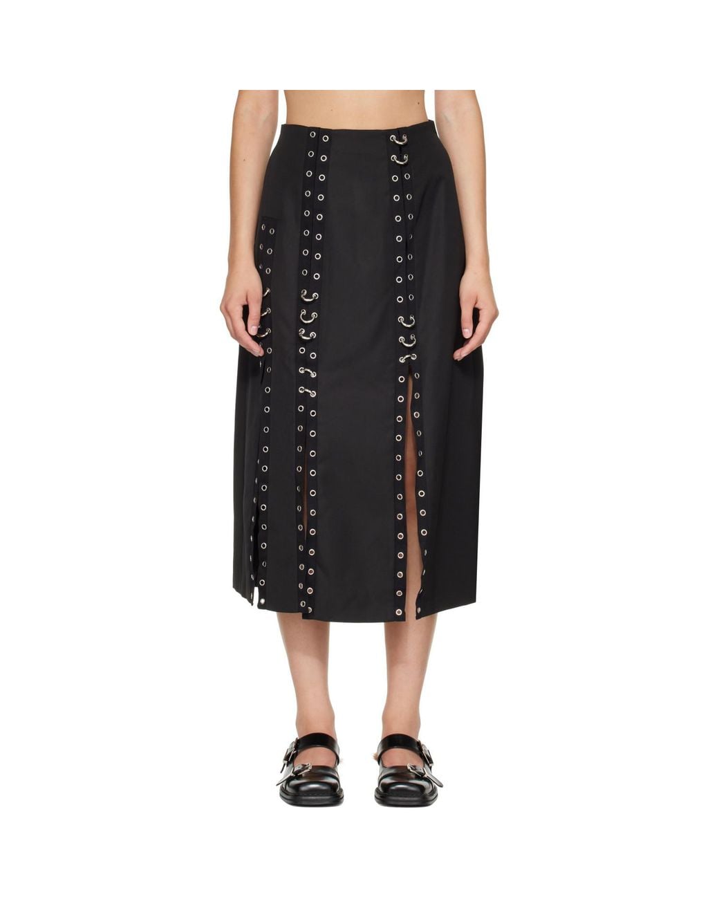 Simone Rocha Black Grommet Ring Sculpt Ripple Midi Skirt