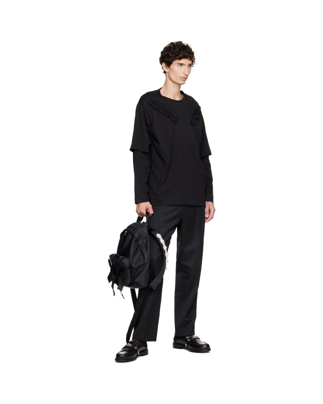 Simone Rocha Black Beaded Utility Bow Backpack for men
