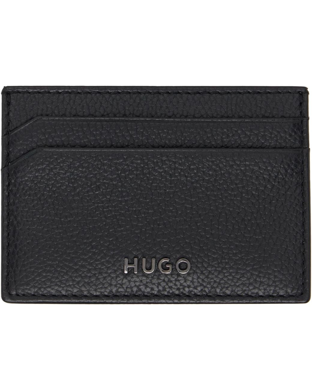 HUGO Black Logo Detail Grained-Leather Card Holder for men