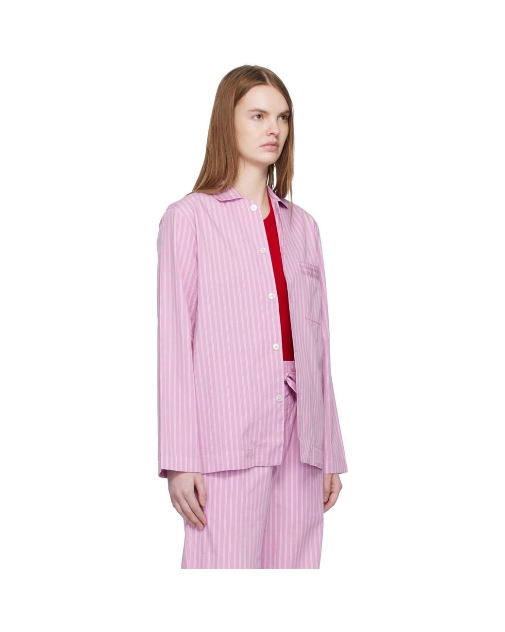 Tekla Pink Long-sleeved Pyjama Shirt