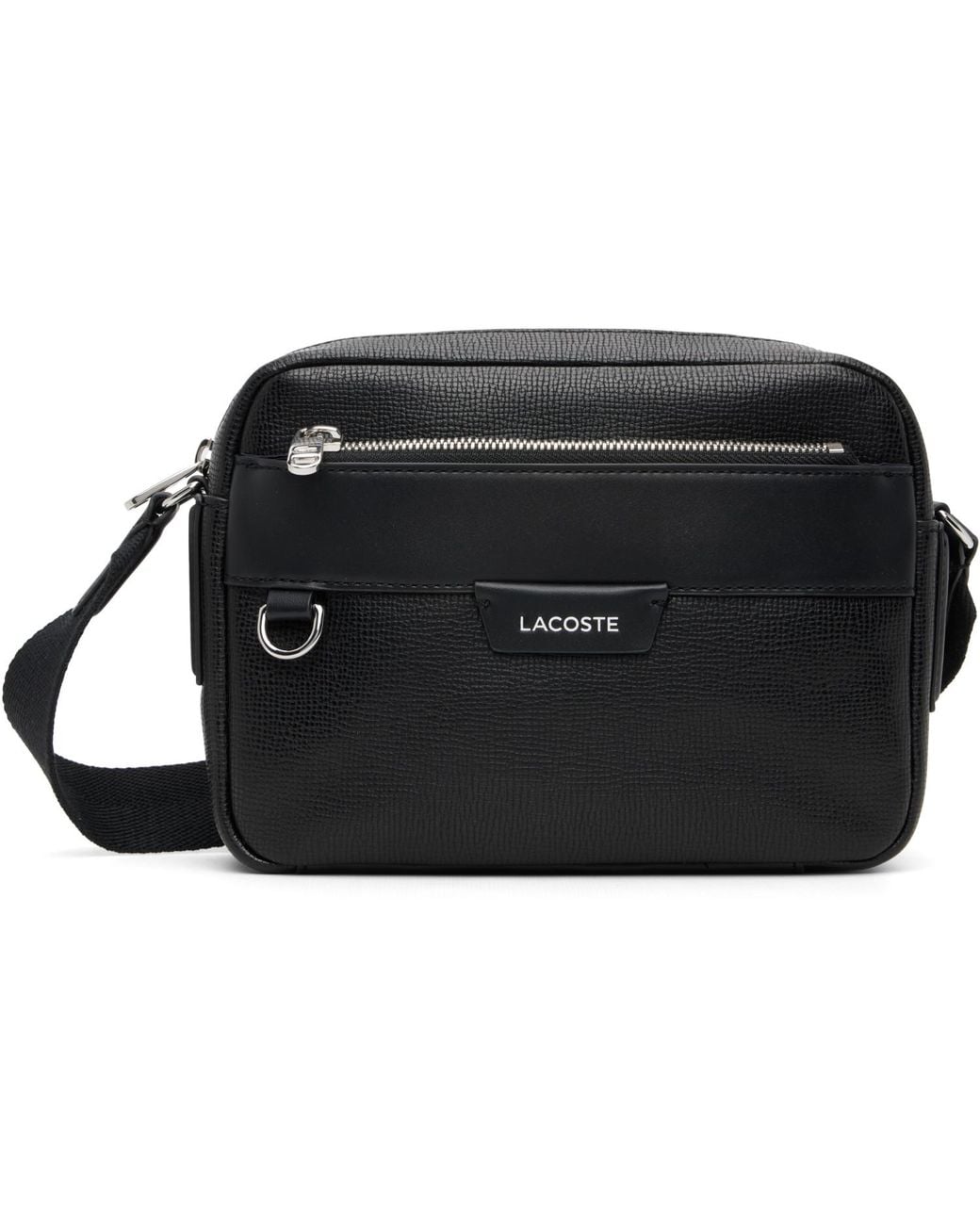 Lacoste Black Ossian Leather Reporter Bag for men