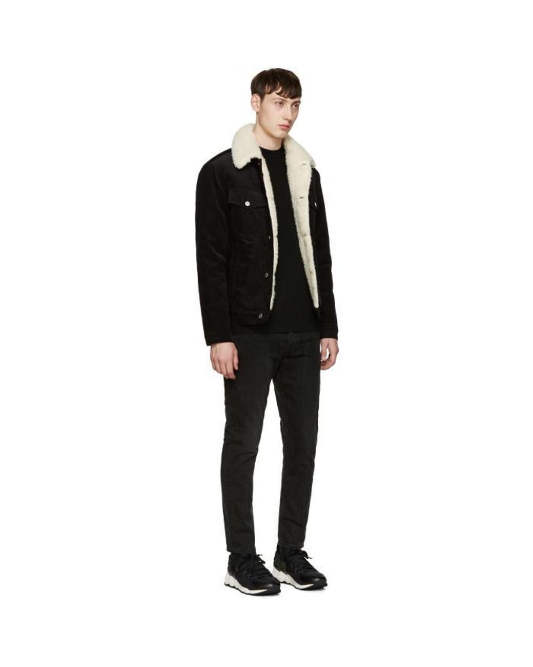 Maison Kitsuné Black Corduroy Sherpa Jacket for Men | Lyst