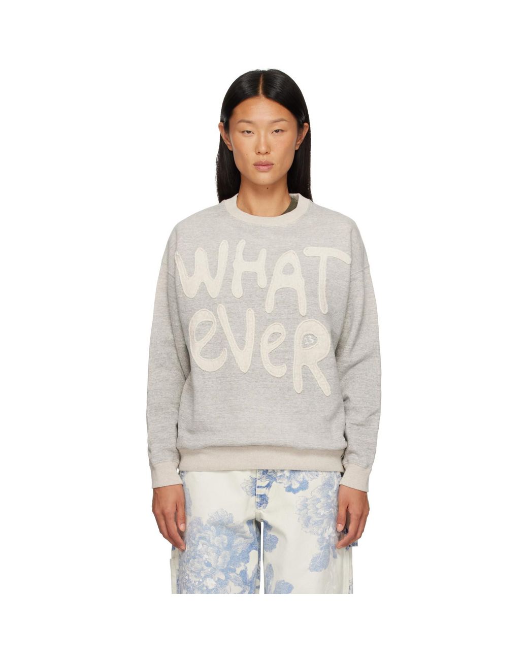 R13 Gray 'Whatever' Oversized Crewneck Sweatshirt