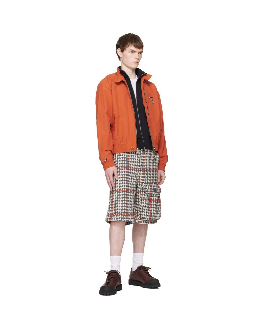 Reese Cooper Black Wool Houndstooth Patch Pocket Shorts for men