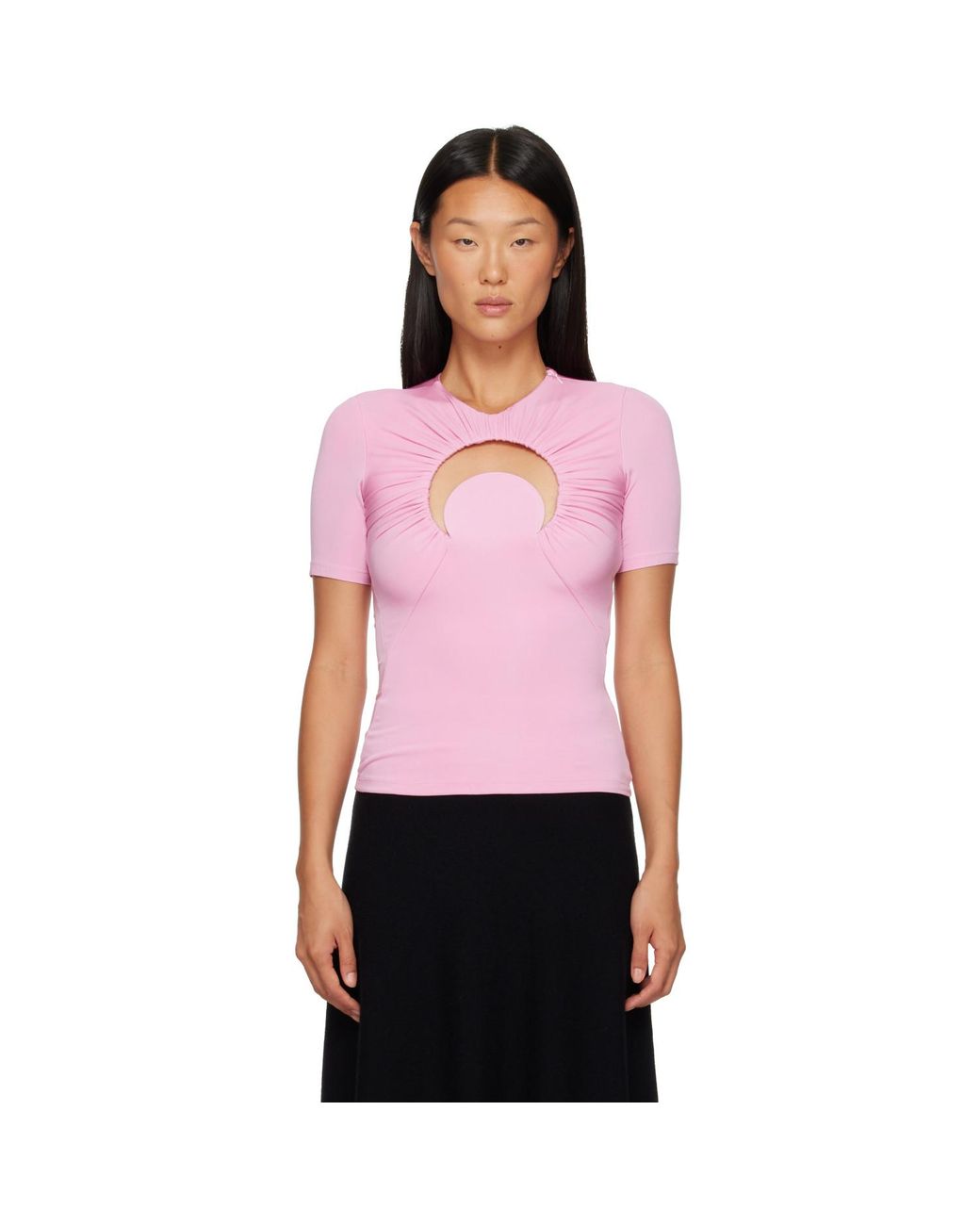 MARINE SERRE Moon Gathered Short Sleeve Top
