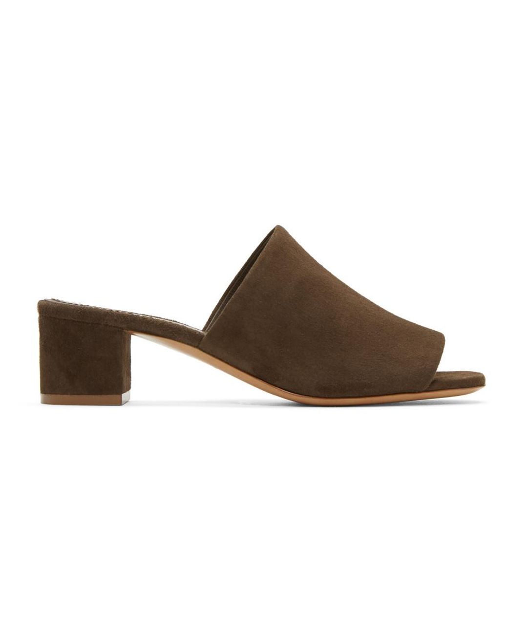 Mansur Gavriel Brown Suede Mules Lyst