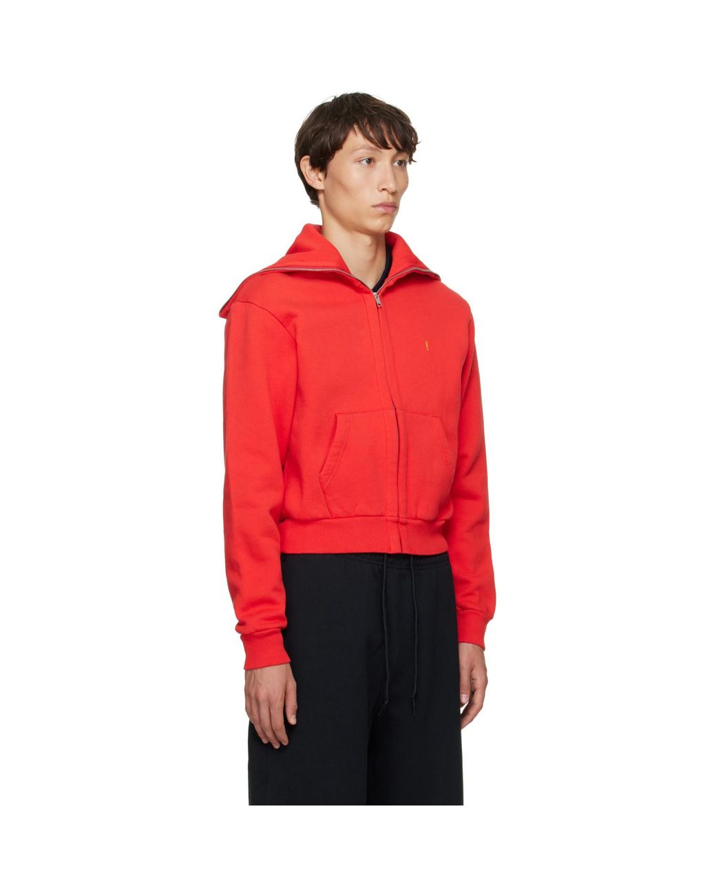 Abra Red Zipped Up Neck Hoodie for men