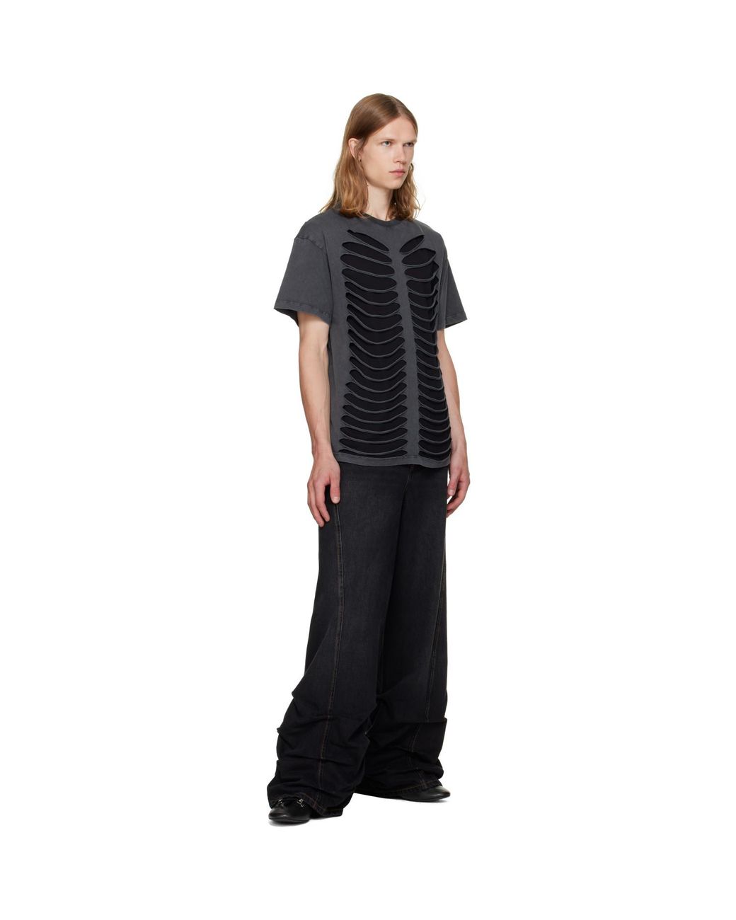 AVAVAV Black Tier Cut-Out Double Layer T-Shirt for men