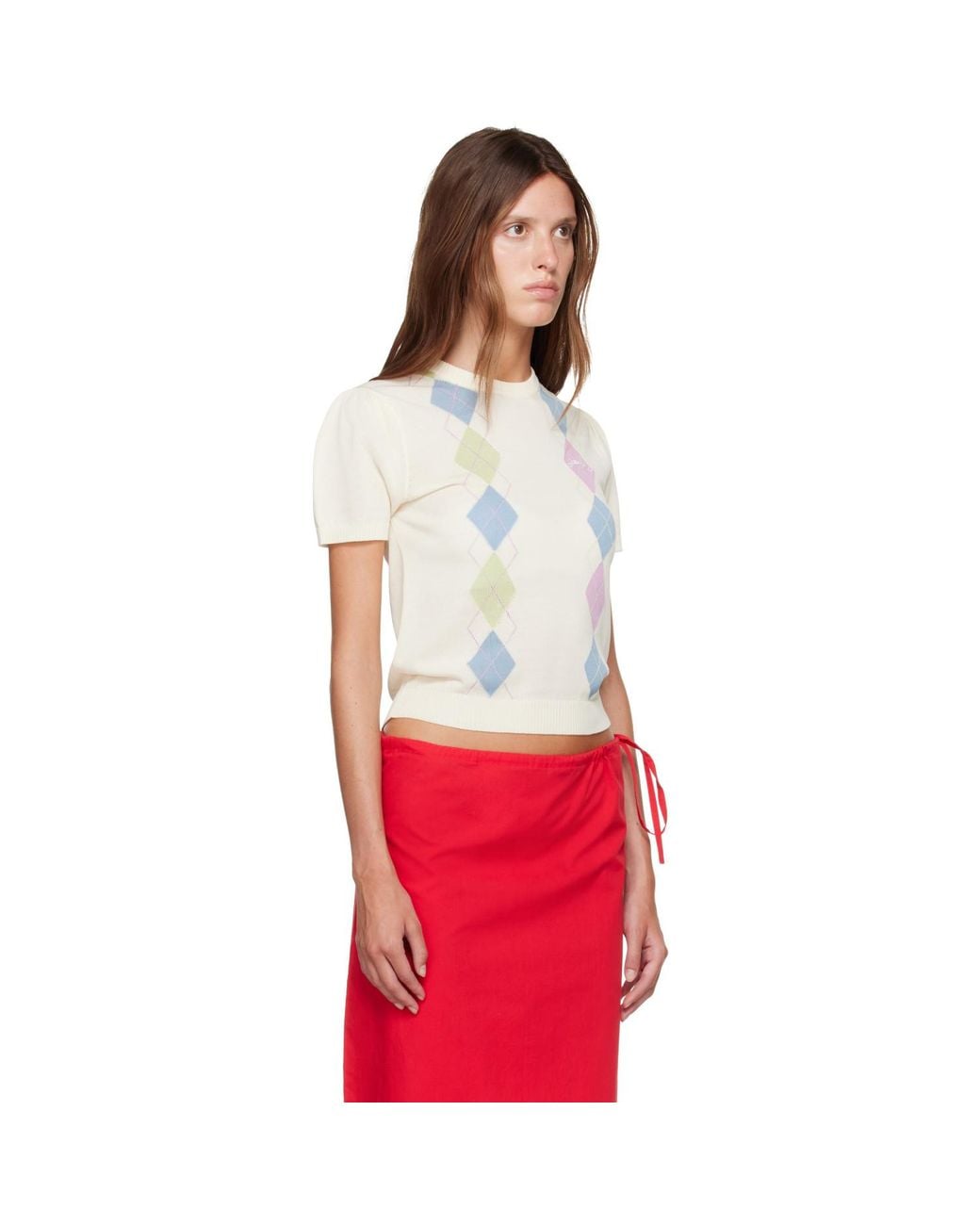Ganni Red Off- Argyle T-Shirt