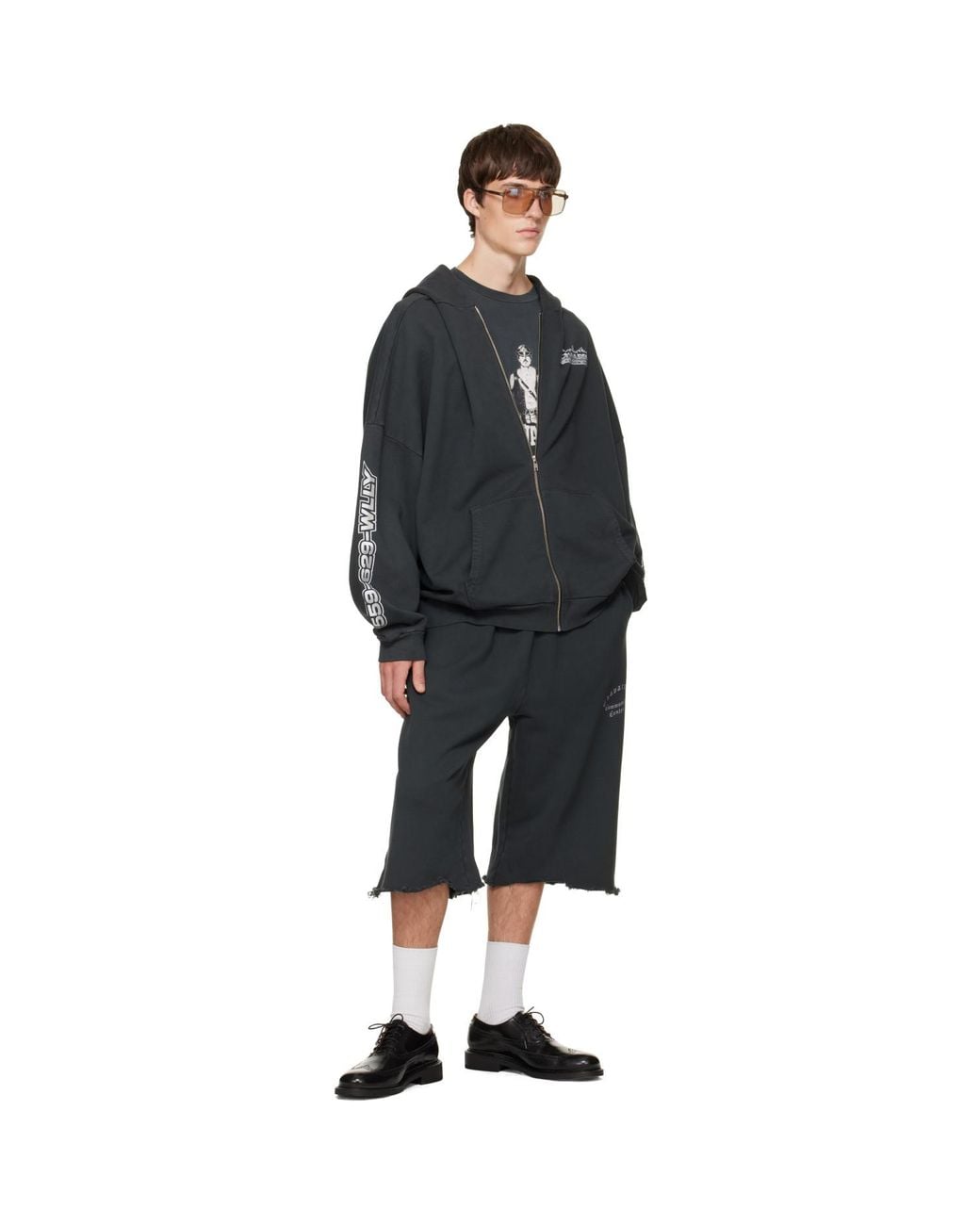 Willy Chavarria Gray 'Chavarria Community Center' Distressed Shorts for men