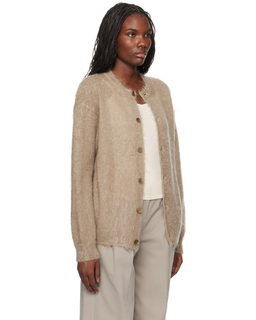 AURALEE Brushed Super Kid Mohair Knit Cardigan in Natural | Lyst UK