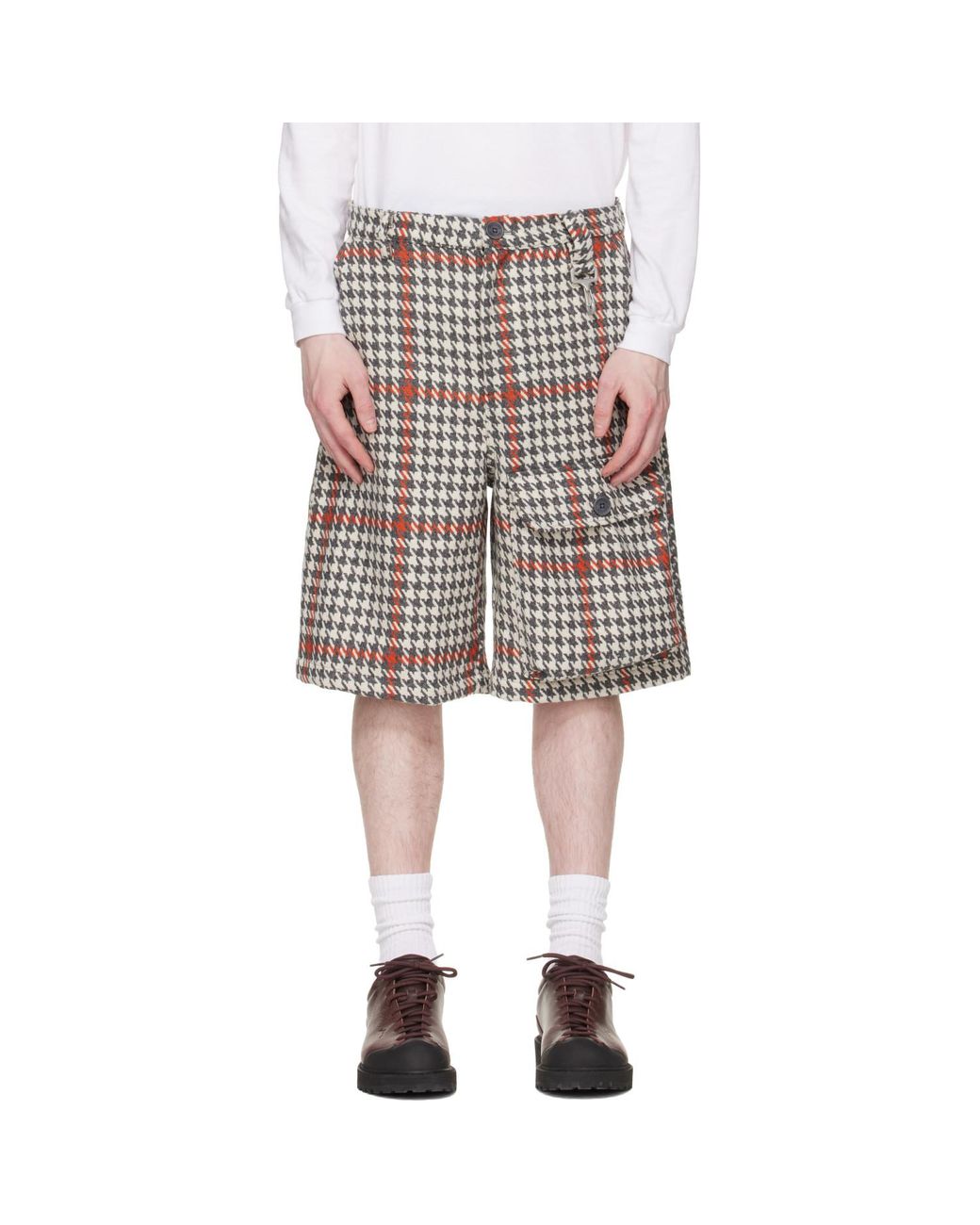 Reese Cooper Black Wool Houndstooth Patch Pocket Shorts for men