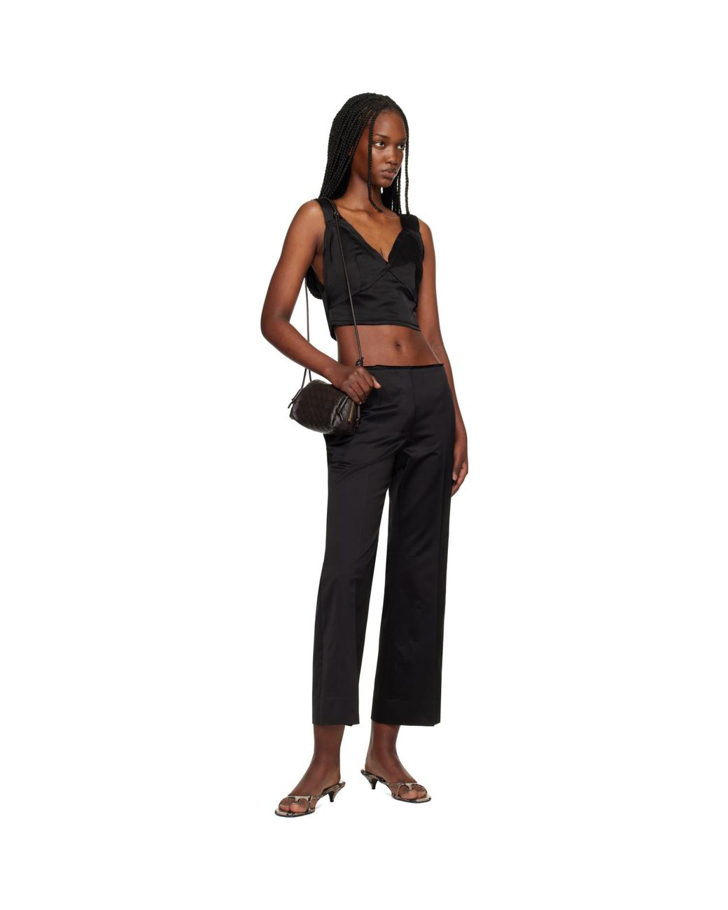 Totême Black Cropped Satin Camisole