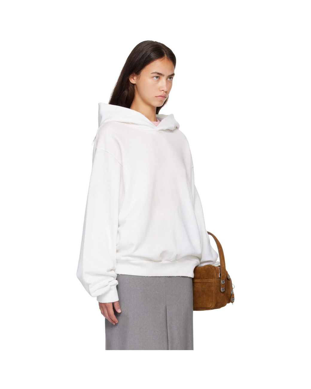 Acne White Off- Fleece Logo Hoodie