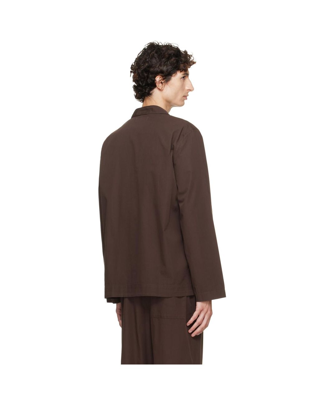 Tekla Brown Poplin Long-Sleeved Pyjama Shirt for men