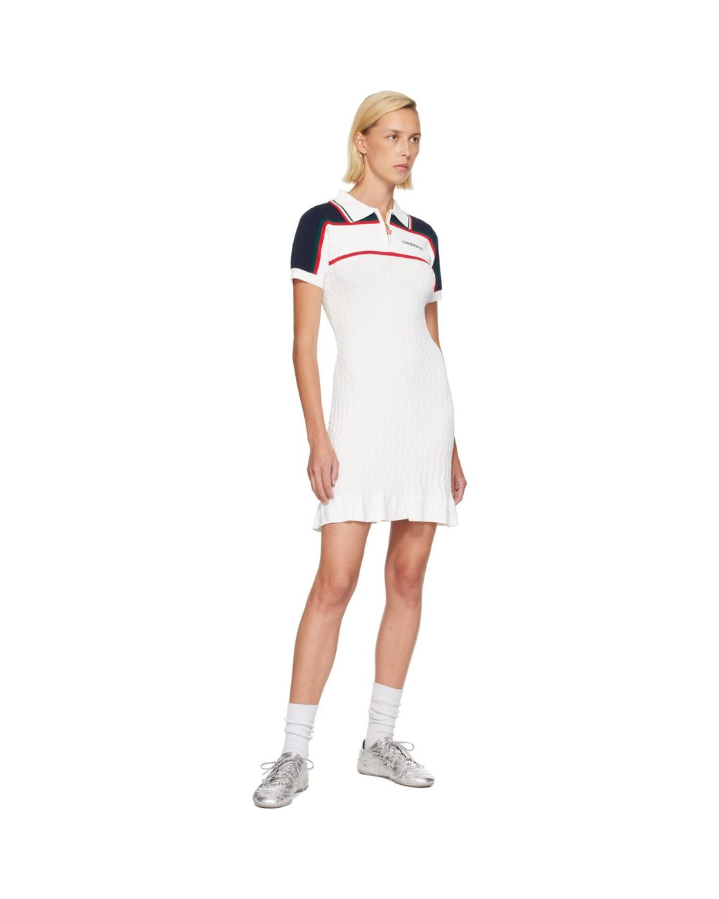 Casablanca White Off- Knit Tennis Polo Minidress