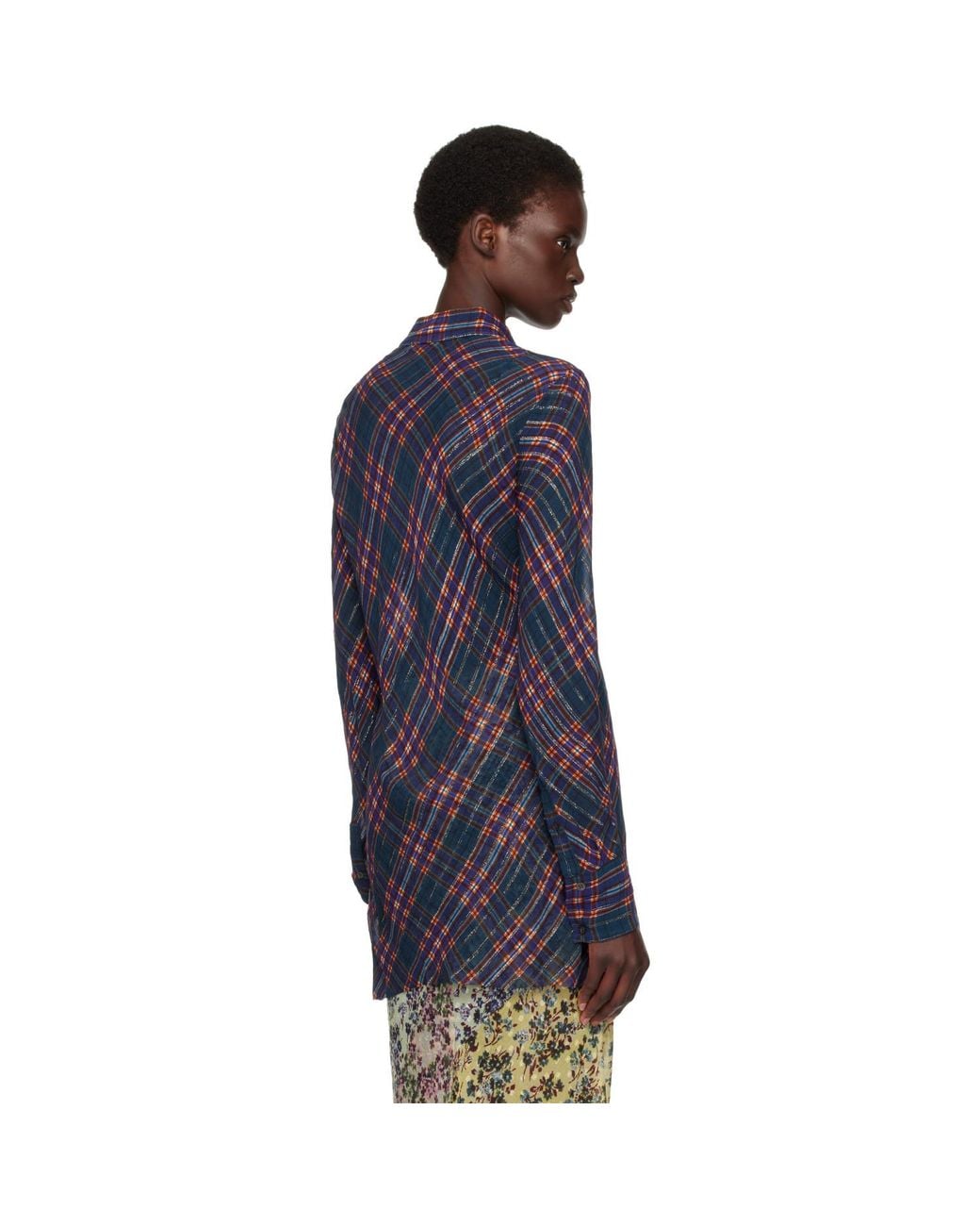 Dries Van Noten Blue Fitted Lurex Shirt