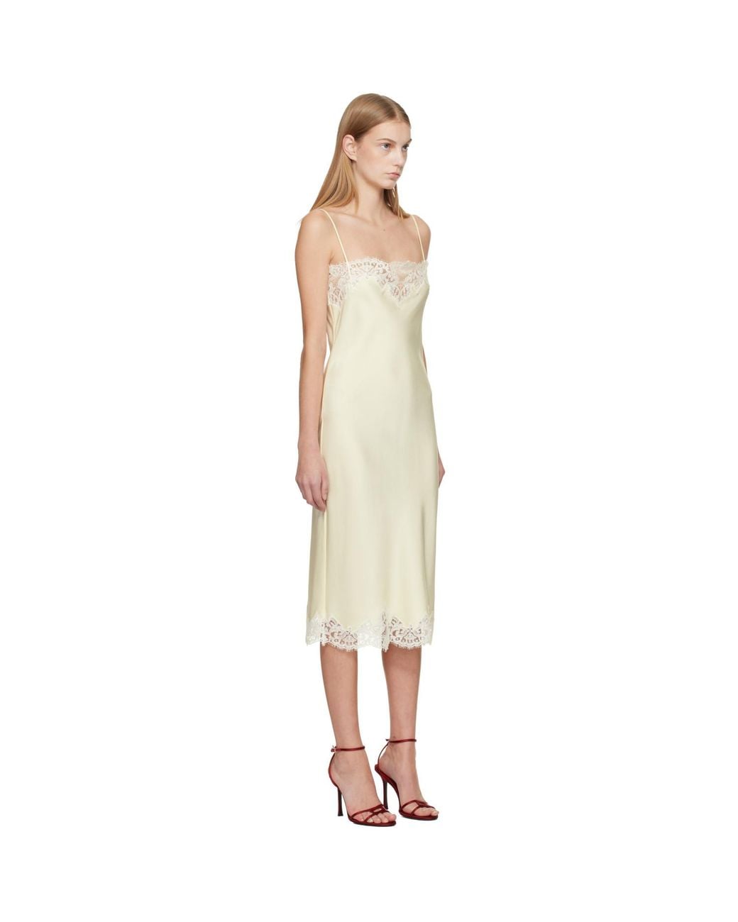 Stella McCartney Black Off- Sleeveless Lace Satin Midi Dress