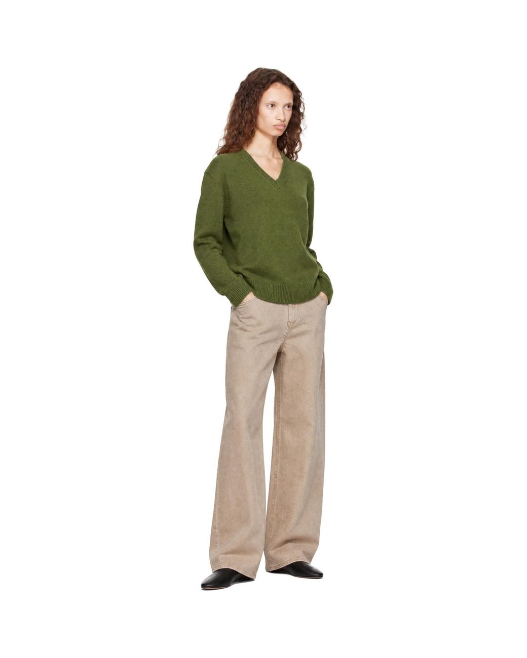 DUNST Green Cashmere V-Neck Sweater
