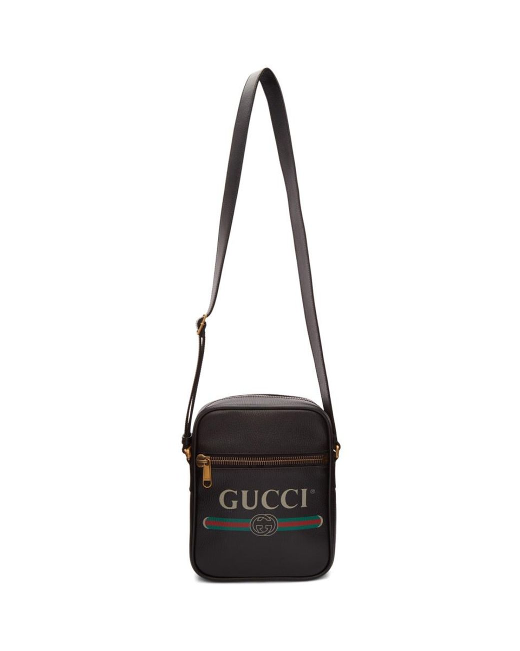 GUCCI Logo Leather Chain Crossbody Shoulder bag Black Vintage