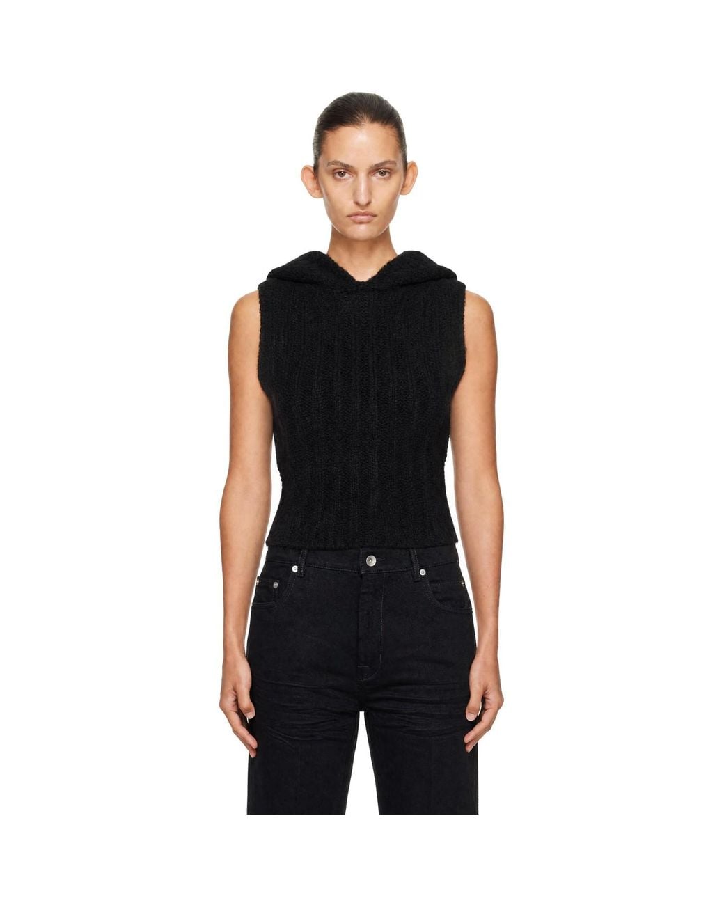 Rick Owens Black Tower Cropped Tank Hoodie
