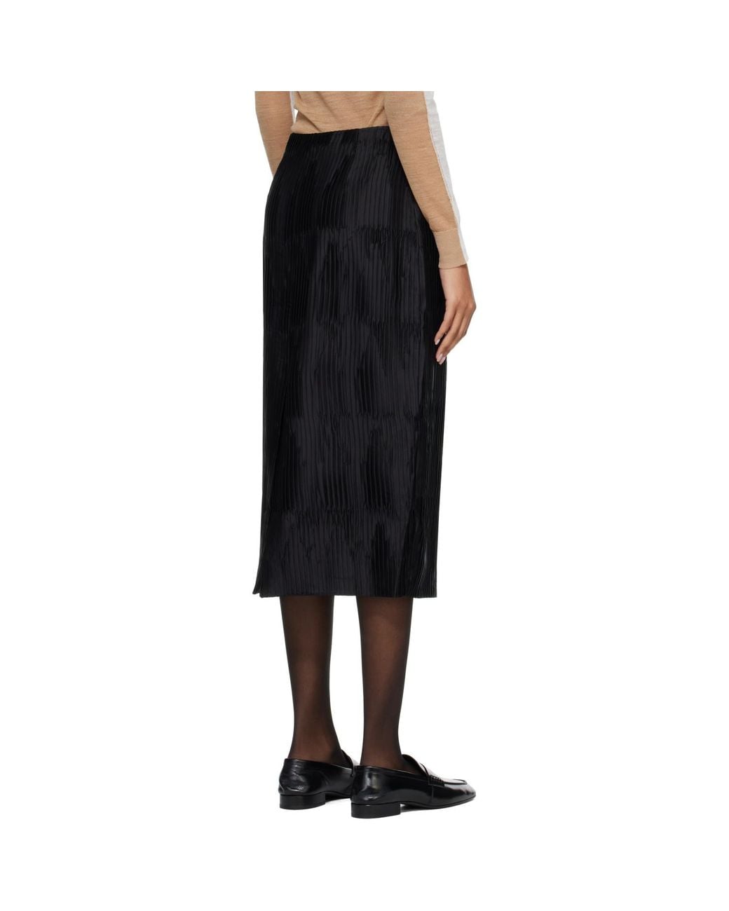 Rohe Black Plissé Satin Midi Skirt