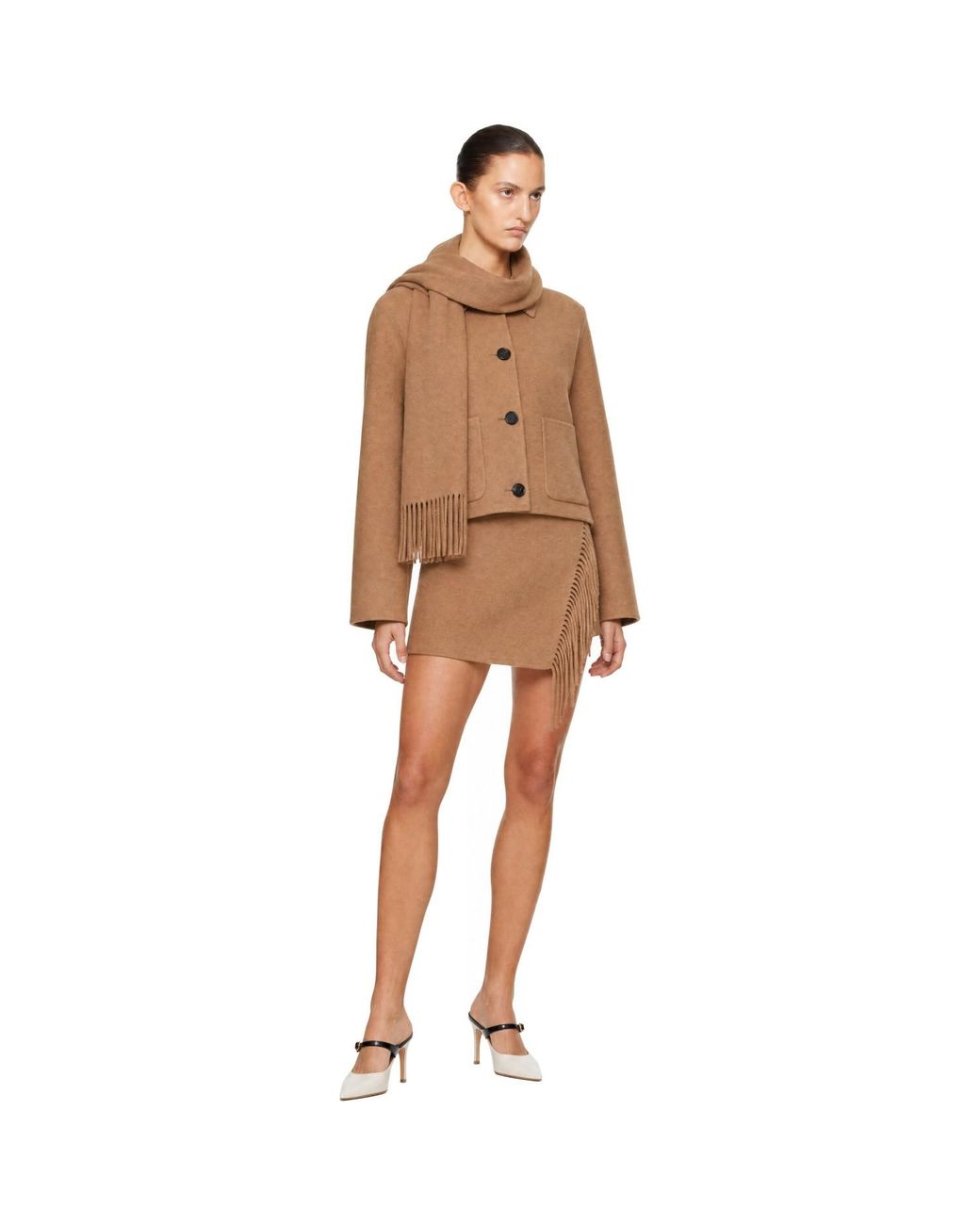 Boss Brown Tan Scarf Wool Jacket