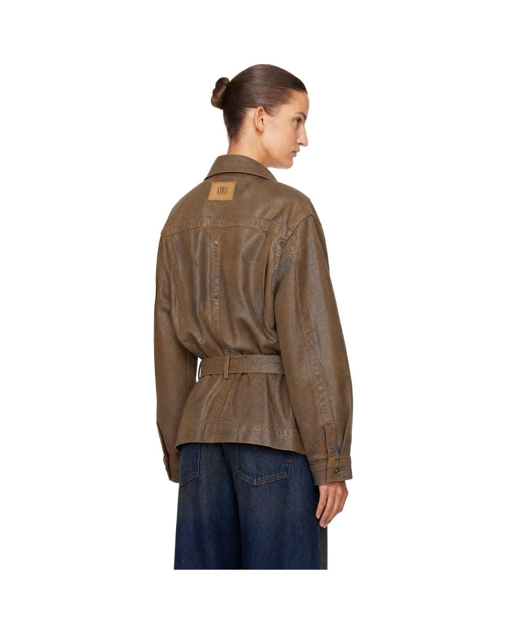 KNWLS Brown Oversized Gloss Coated Denim Jacket