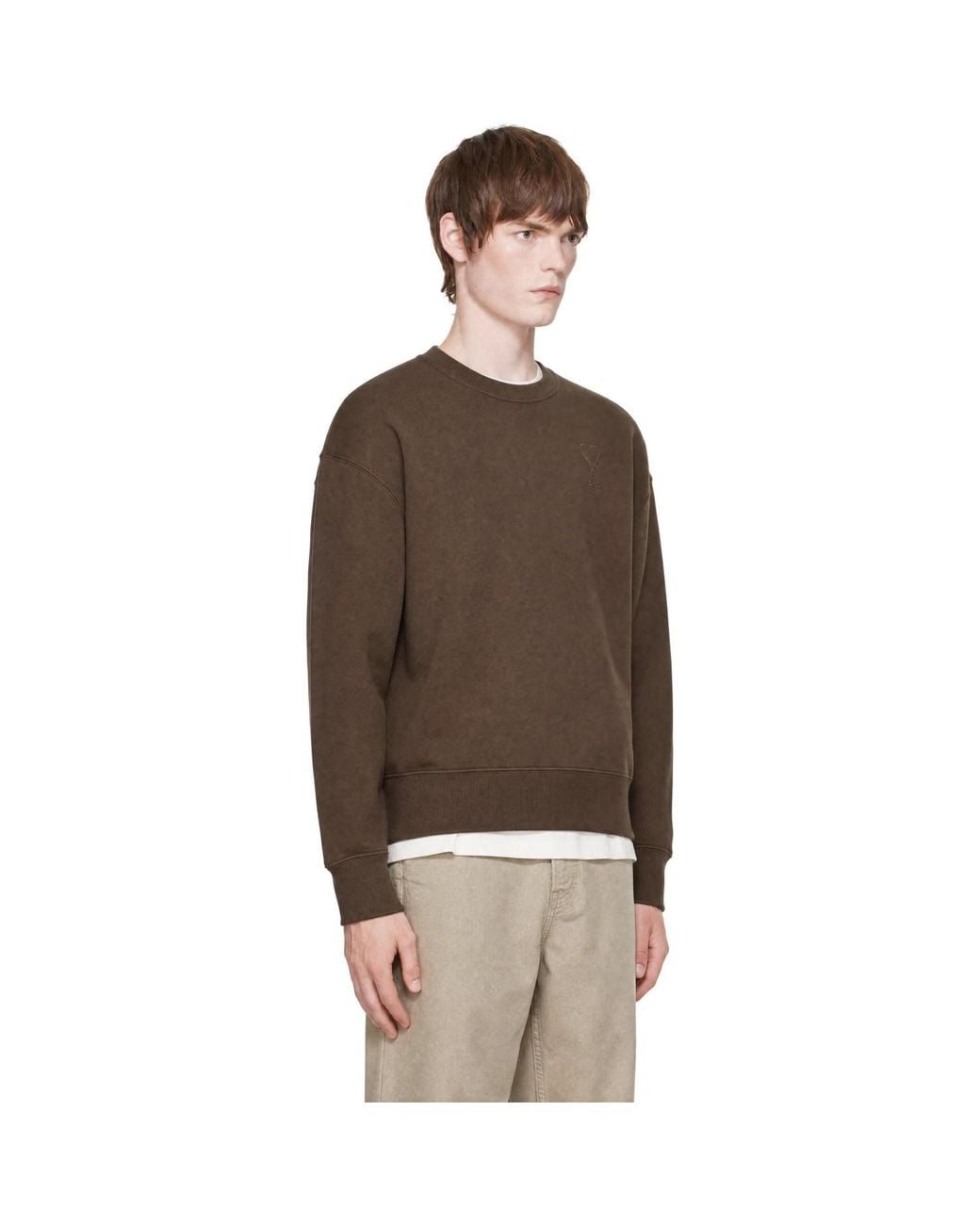 AMI Brown Tonal Embossed Ami De Coeur Sweatshirt for men