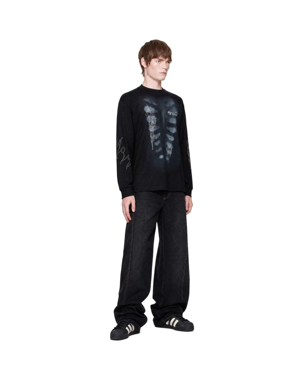 AVAVAV Black X-Ray Handwriting Long Sleeve T-Shirt for men