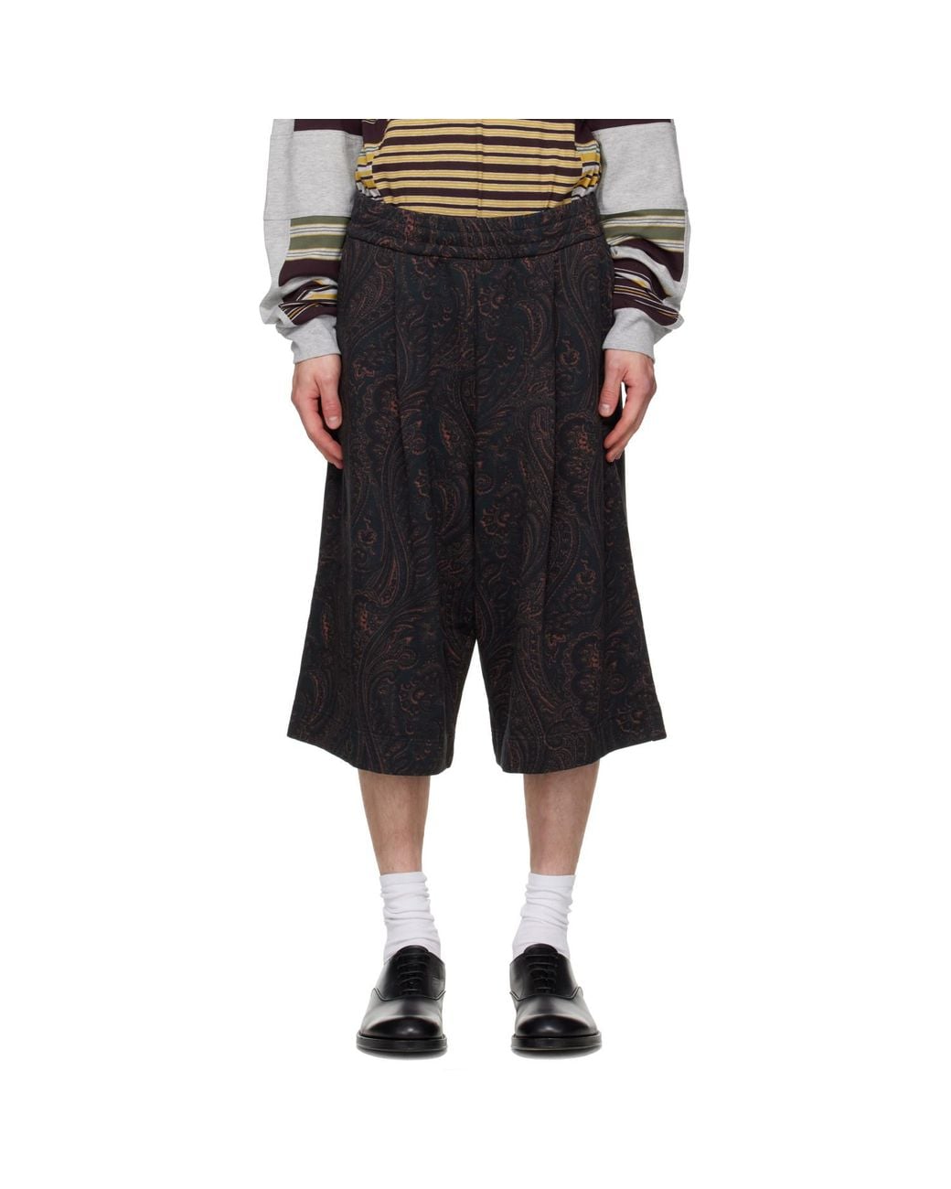 Dries Van Noten Black Paisley Shorts for men