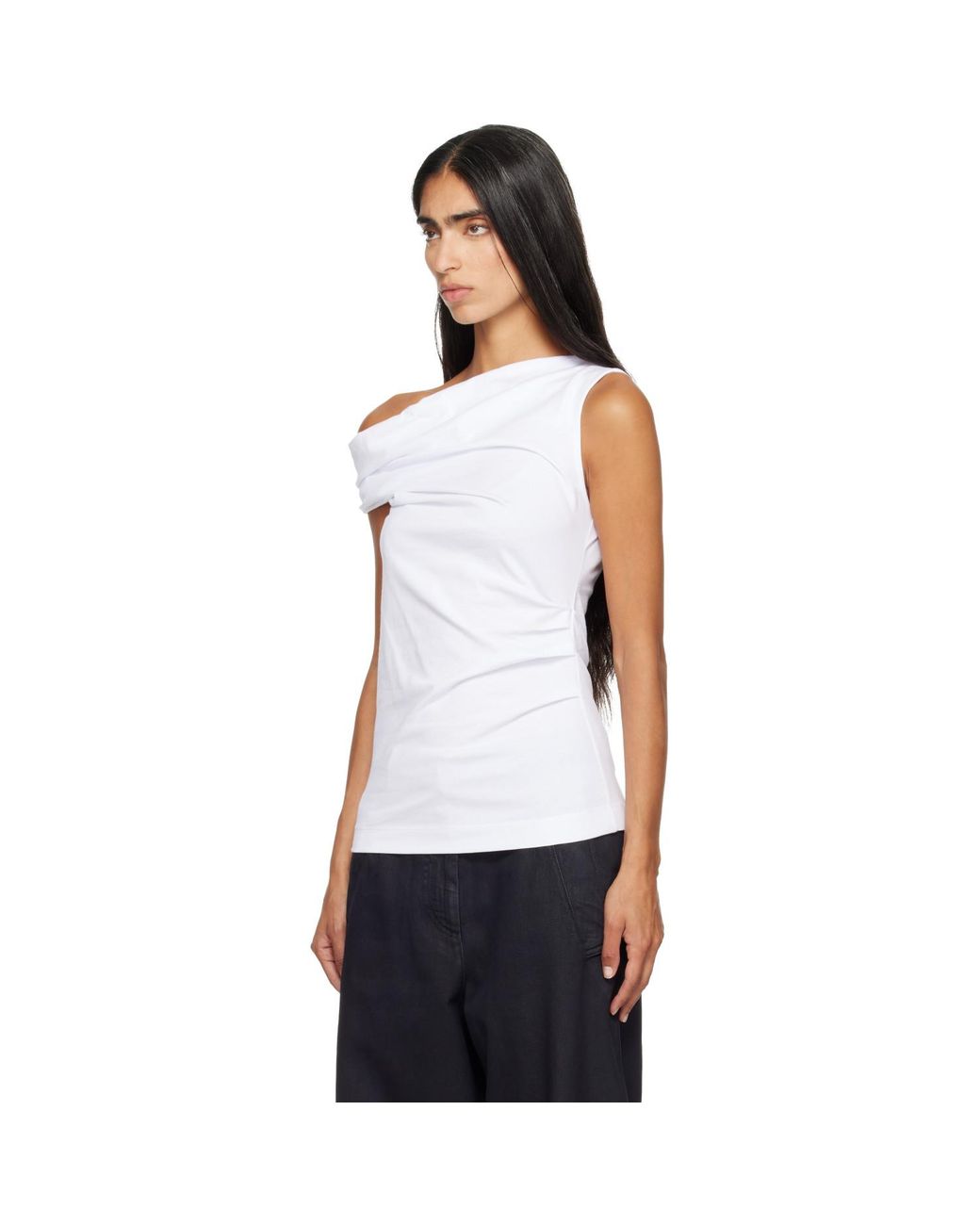 Dries Van Noten Blue Off-Shoulder Jersey Top