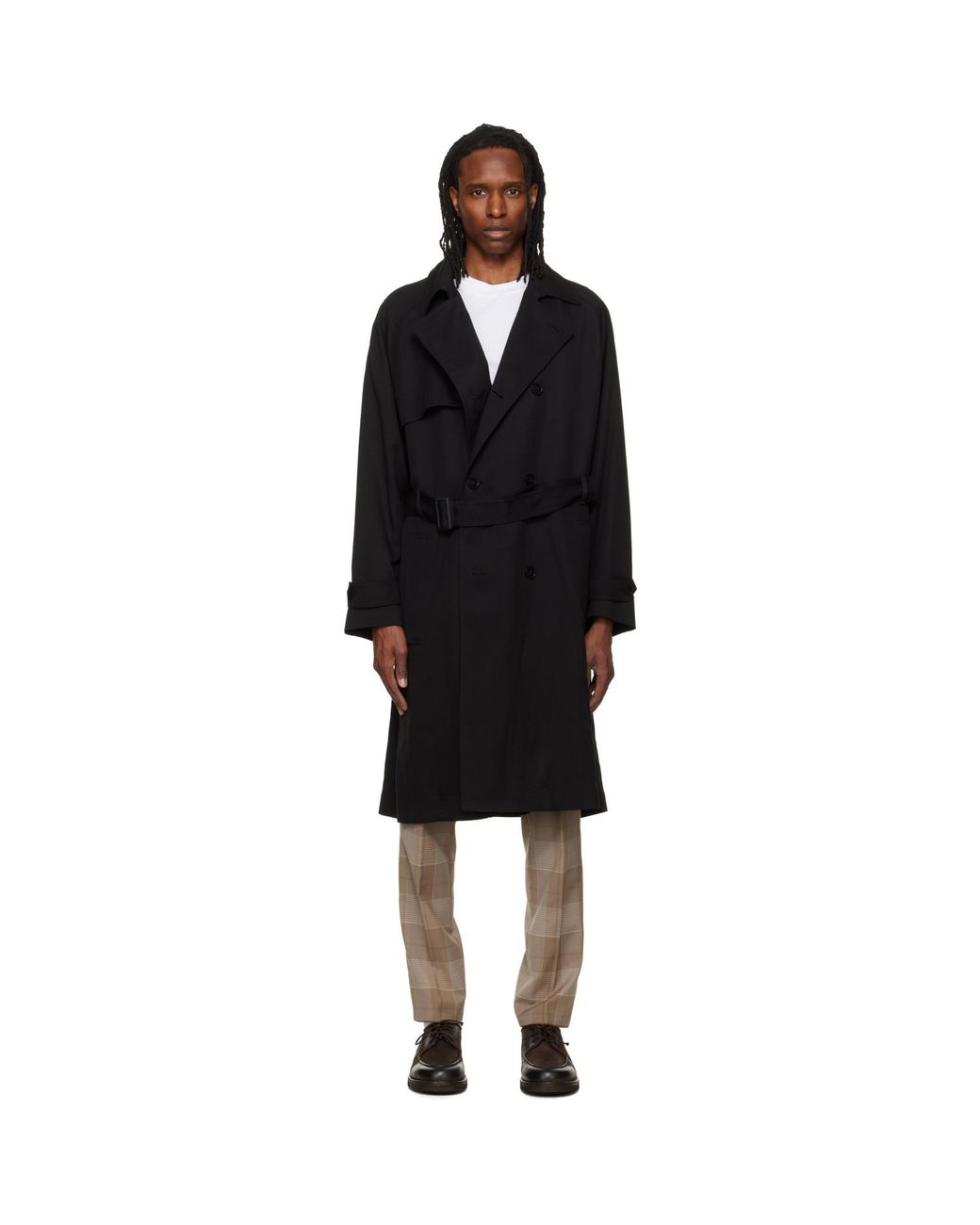HUGO Black Belted Trench Coat for men