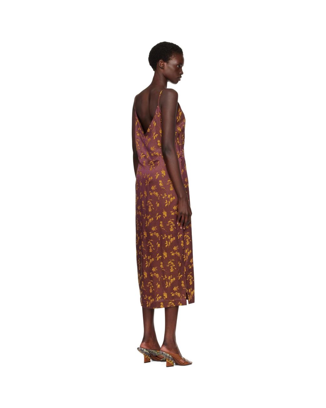 Dries Van Noten Brown Burgundy Jacquard Midi Dress