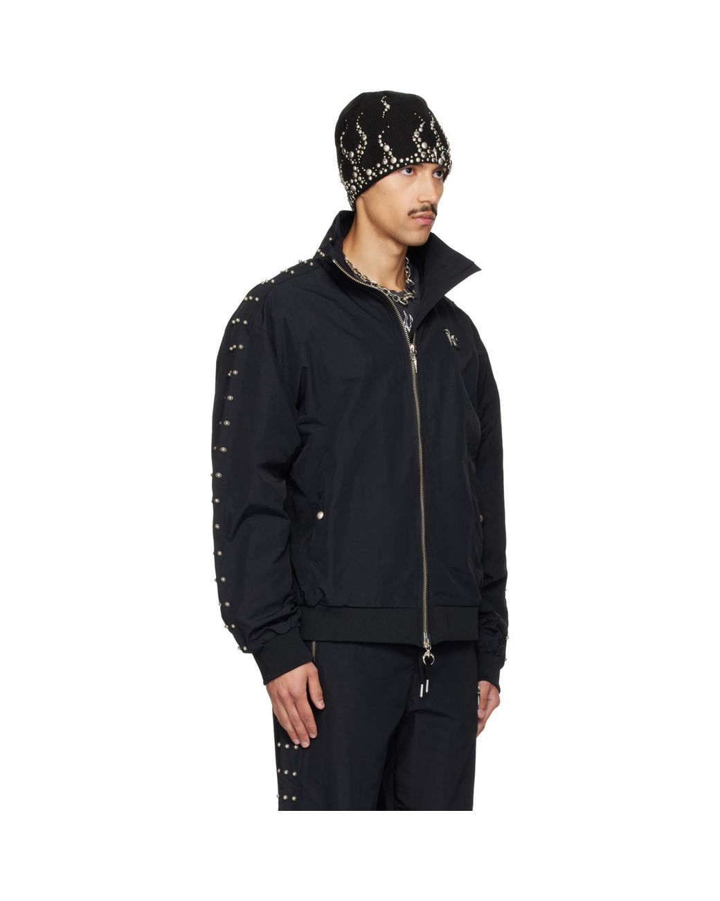 THUG CLUB Black Triple Line Stud Track Jacket for men