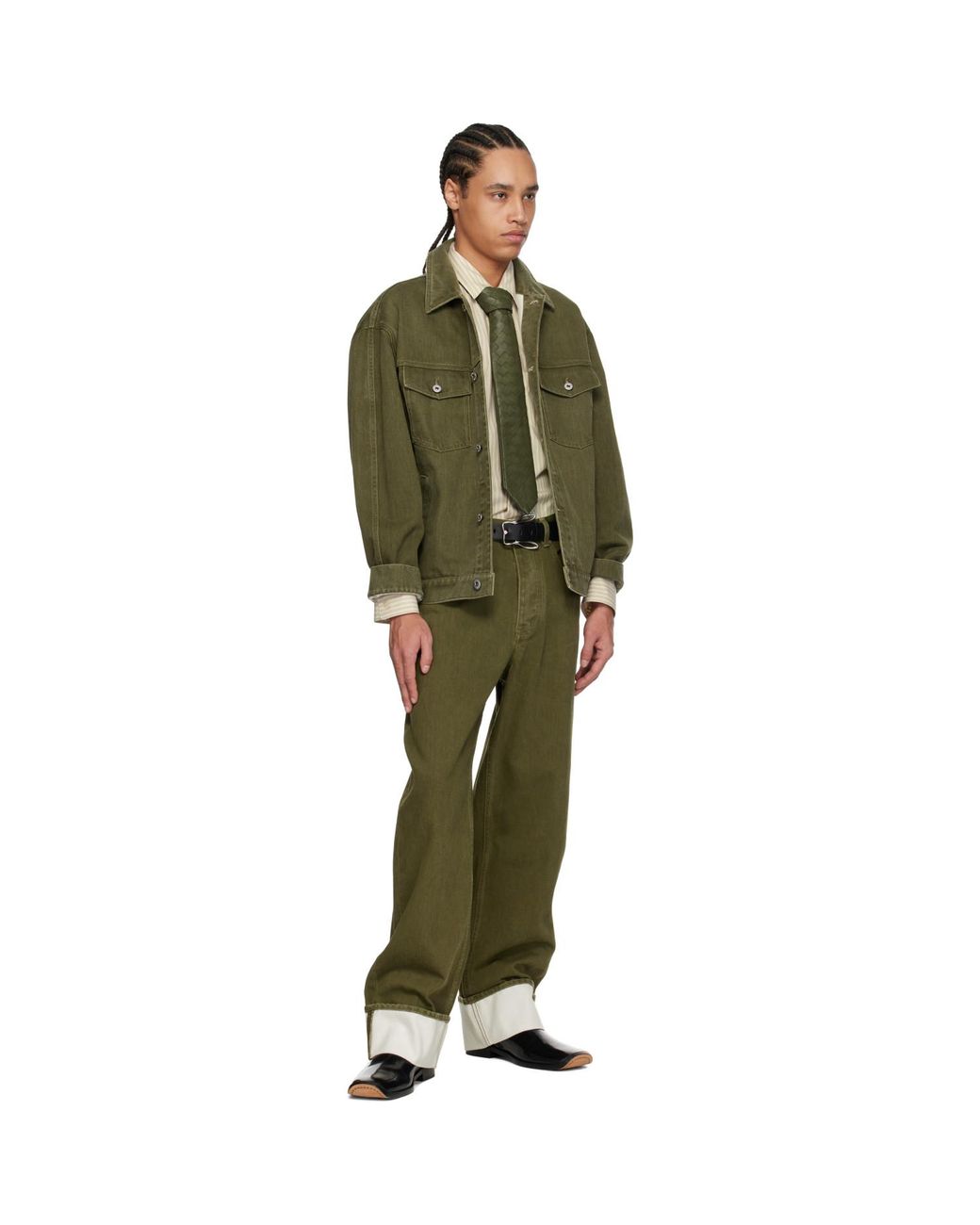 Bottega Veneta Green Khaki Colored Turned Up Jeans for men