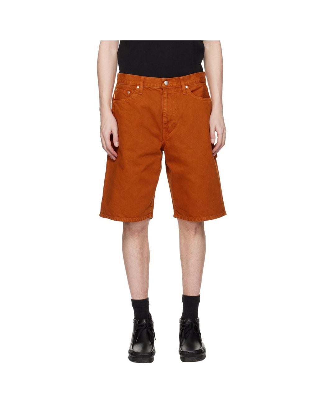 vowels Black Overdyed Painter Shorts for men