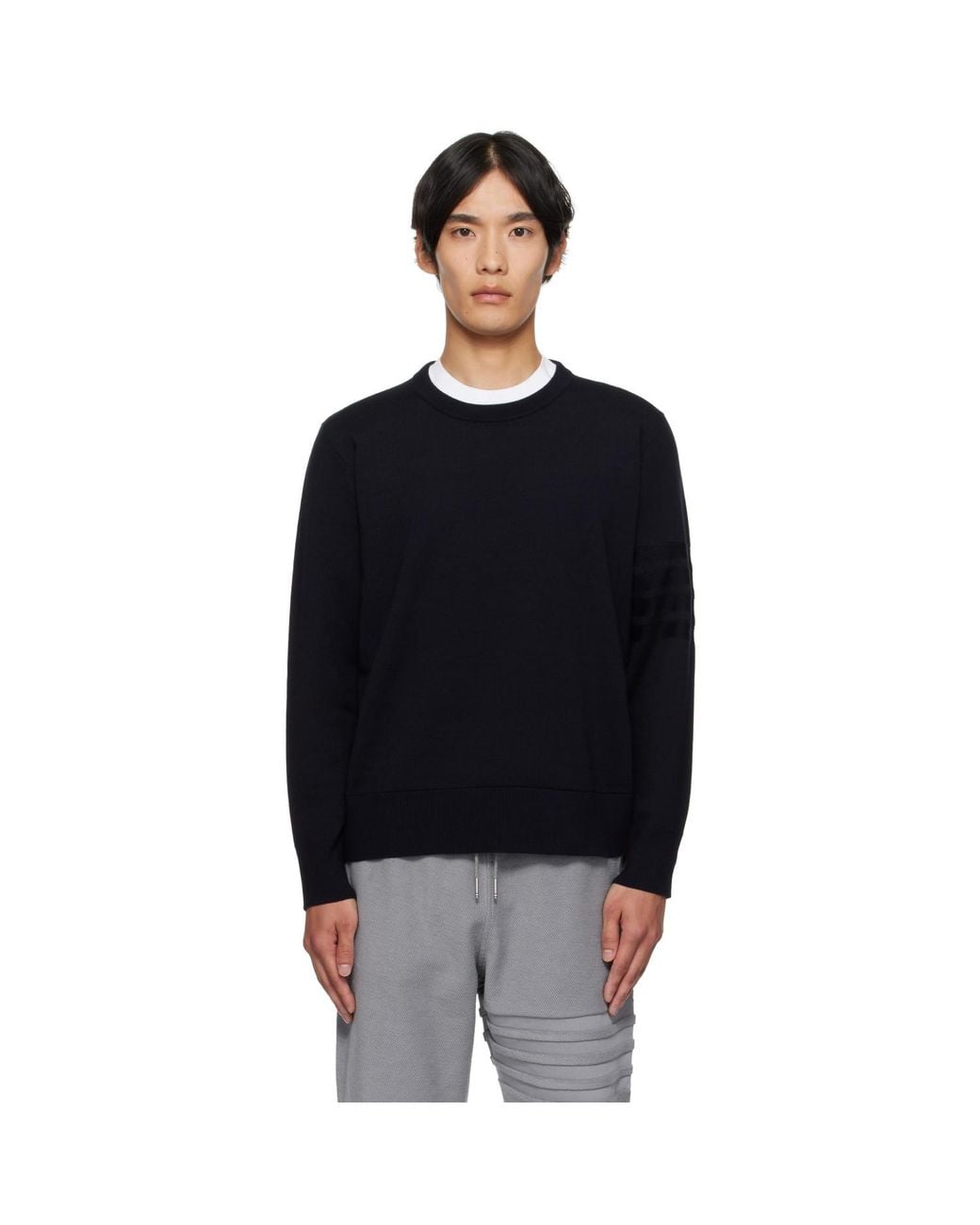 Thom Browne Black Double Face Crew New 4-Bar Sweater for men