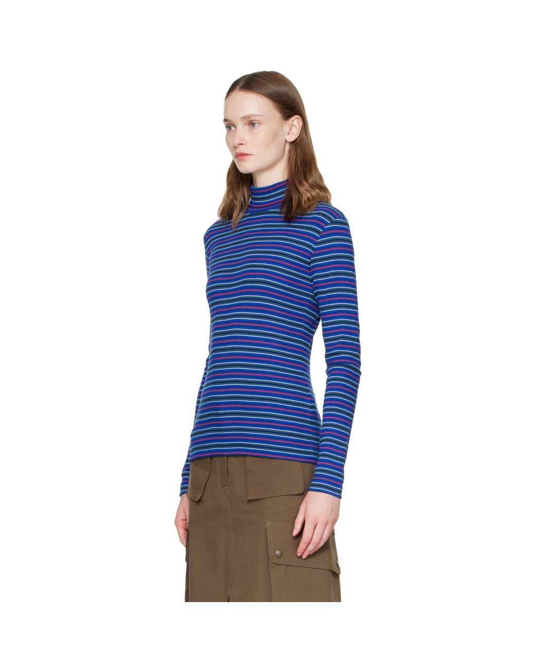 Dries Van Noten Blue Ribbed Cotton Turtleneck
