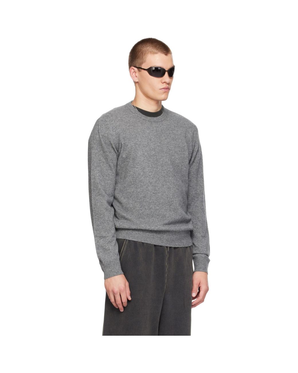 Entire studios Gray Knit Cashmere Crewneck Sweater for men