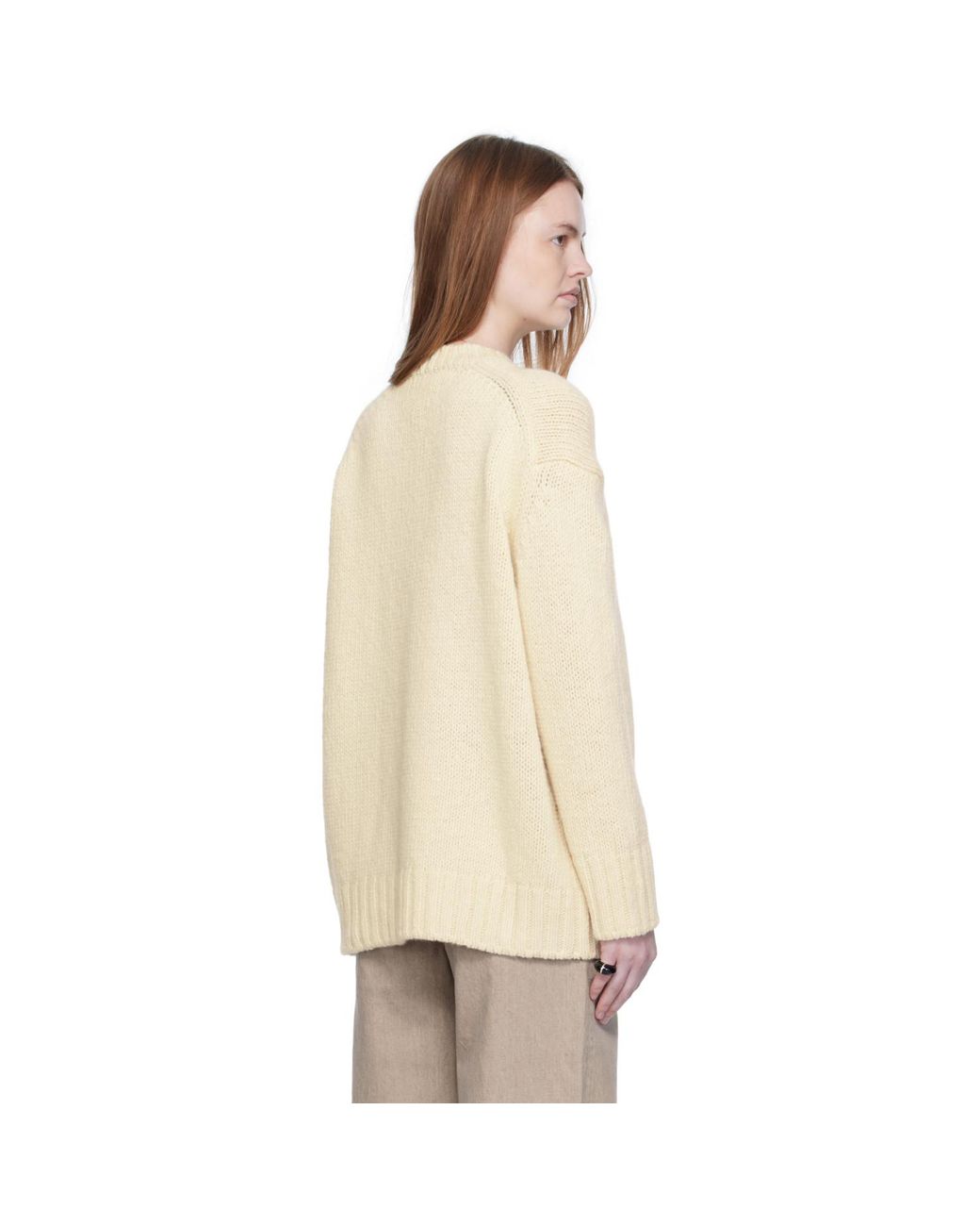 ARCH THE Natural Off- Basic Round Neck Knit Sweater