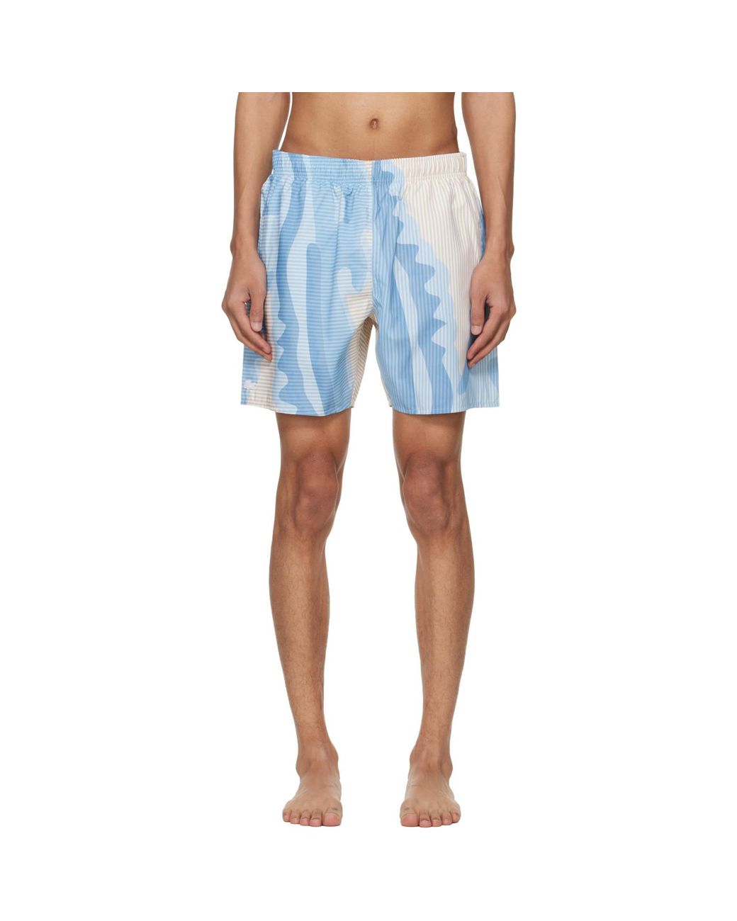 Lacoste Blue Mid Length Striped Swim Shorts for men